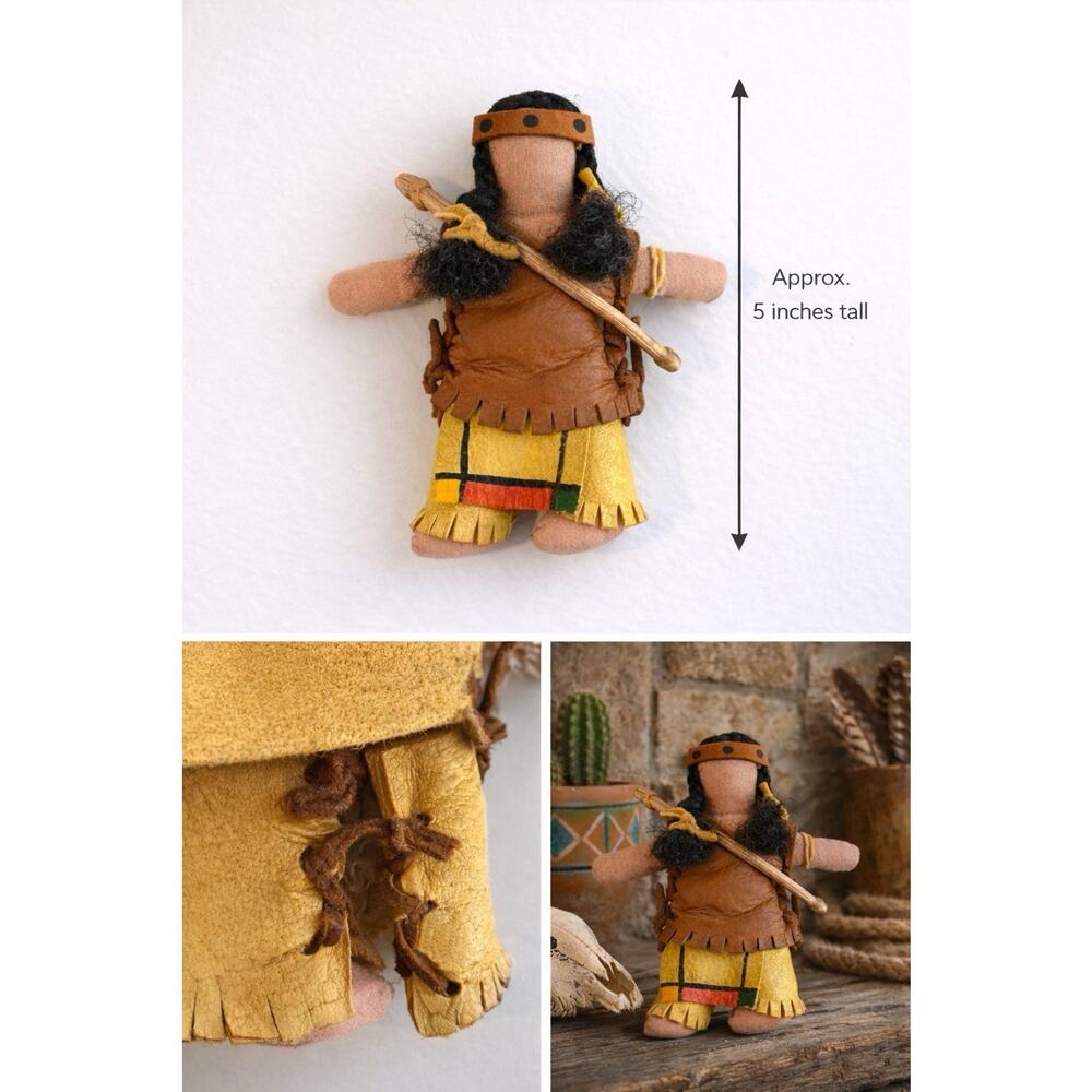 Vintage No Face Native American Doll Deerskin Leather Handmade 5” No Tag